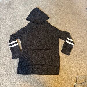 Cozy Charcoal Kids Hoodie with Striped Sleeves. Girls XL X-Large stripe arm